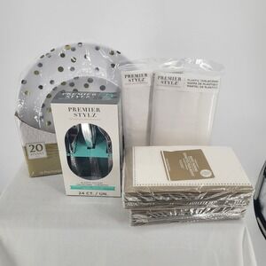 Premier Stylz Party Supplies Set Plates Napkins Tablecovers Silver Cutlery 86pc